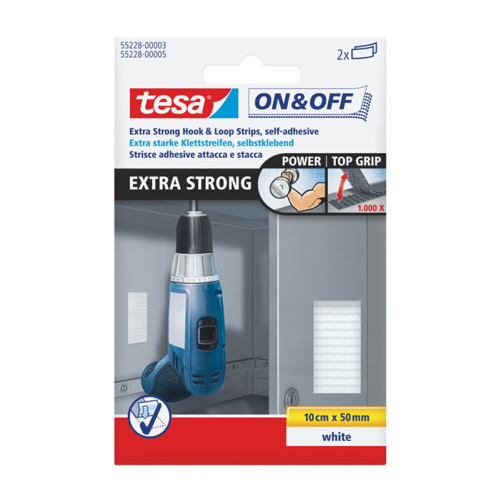 BORRELÅSTAPE TESA EXTRA STRONG STRIPS 100X50MM HVIT