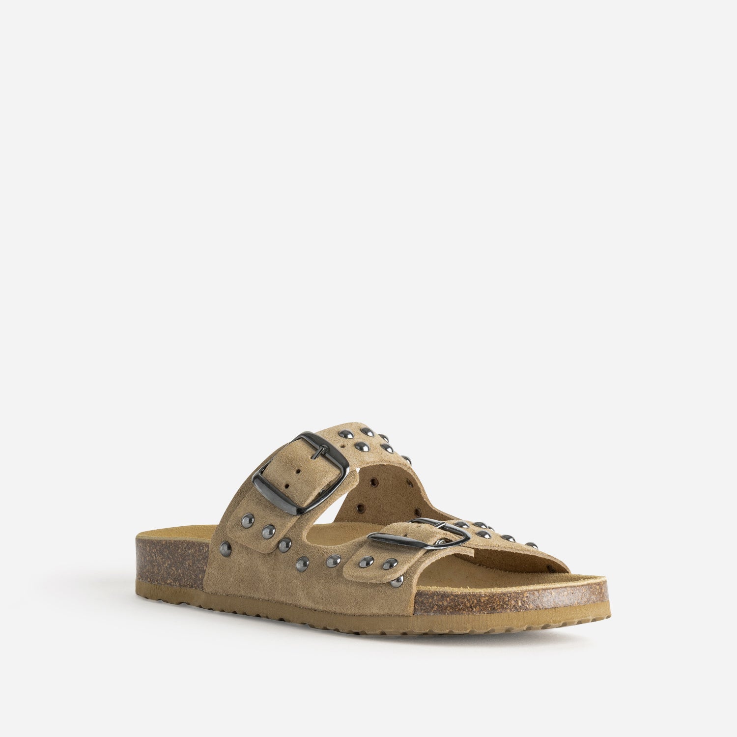 Mule anatomique TEXTO beige cuir velours clouté