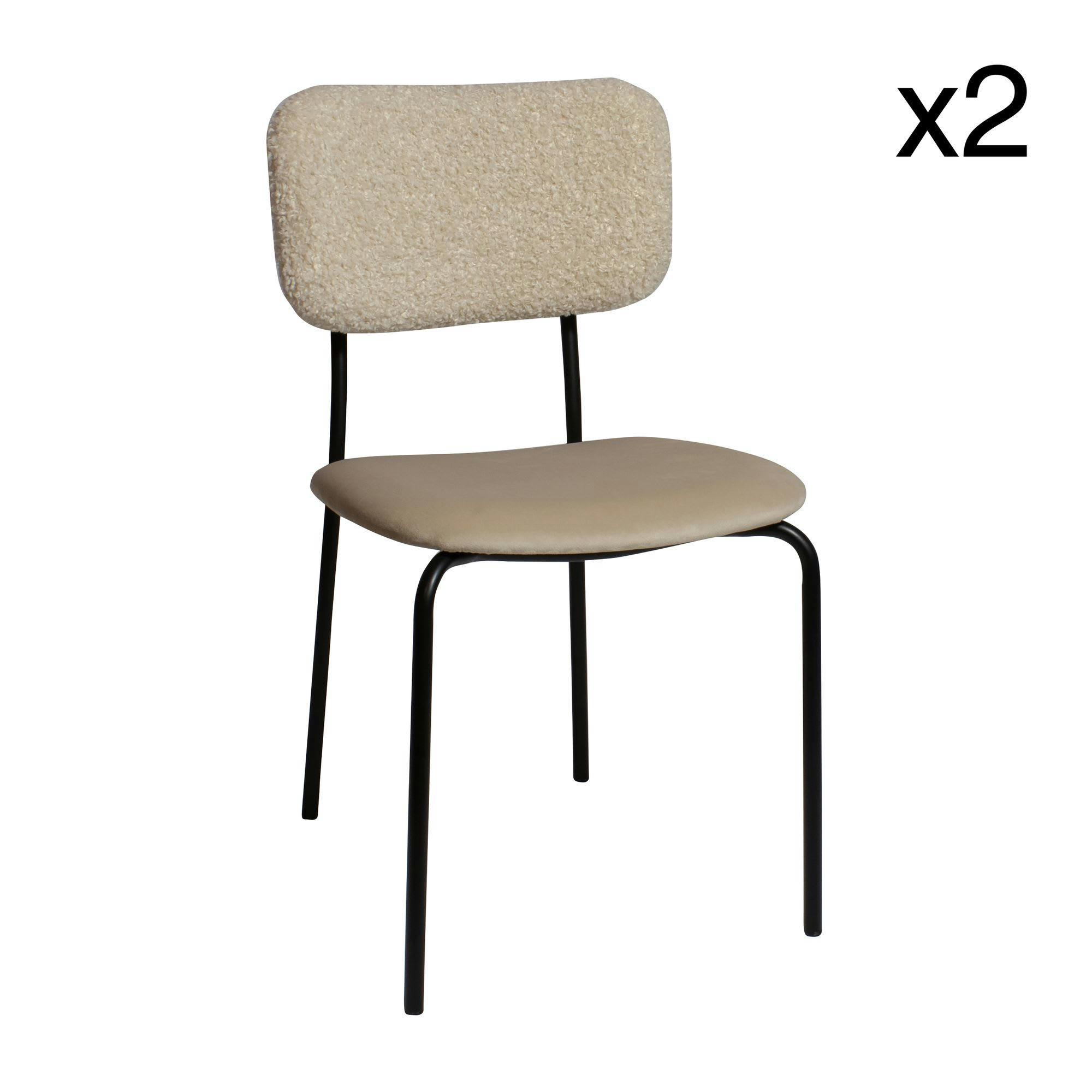 LAMA - Lot de 2 chaises bi-matière beige et pieds en métal noir