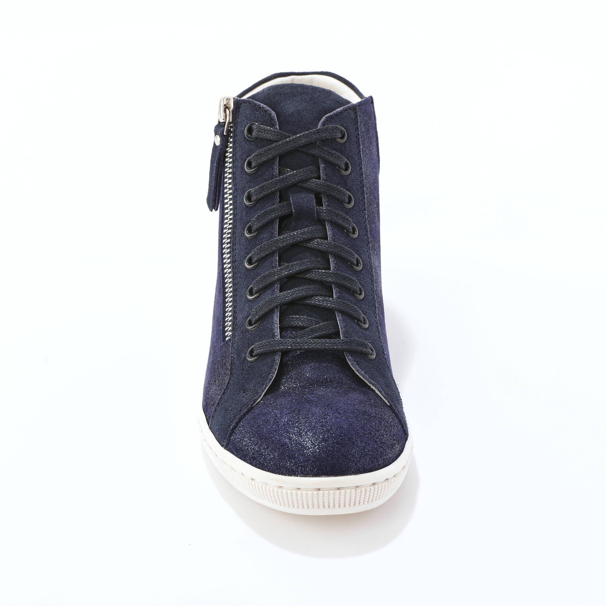 Basket montantes zippées en cuir souple effet irisé