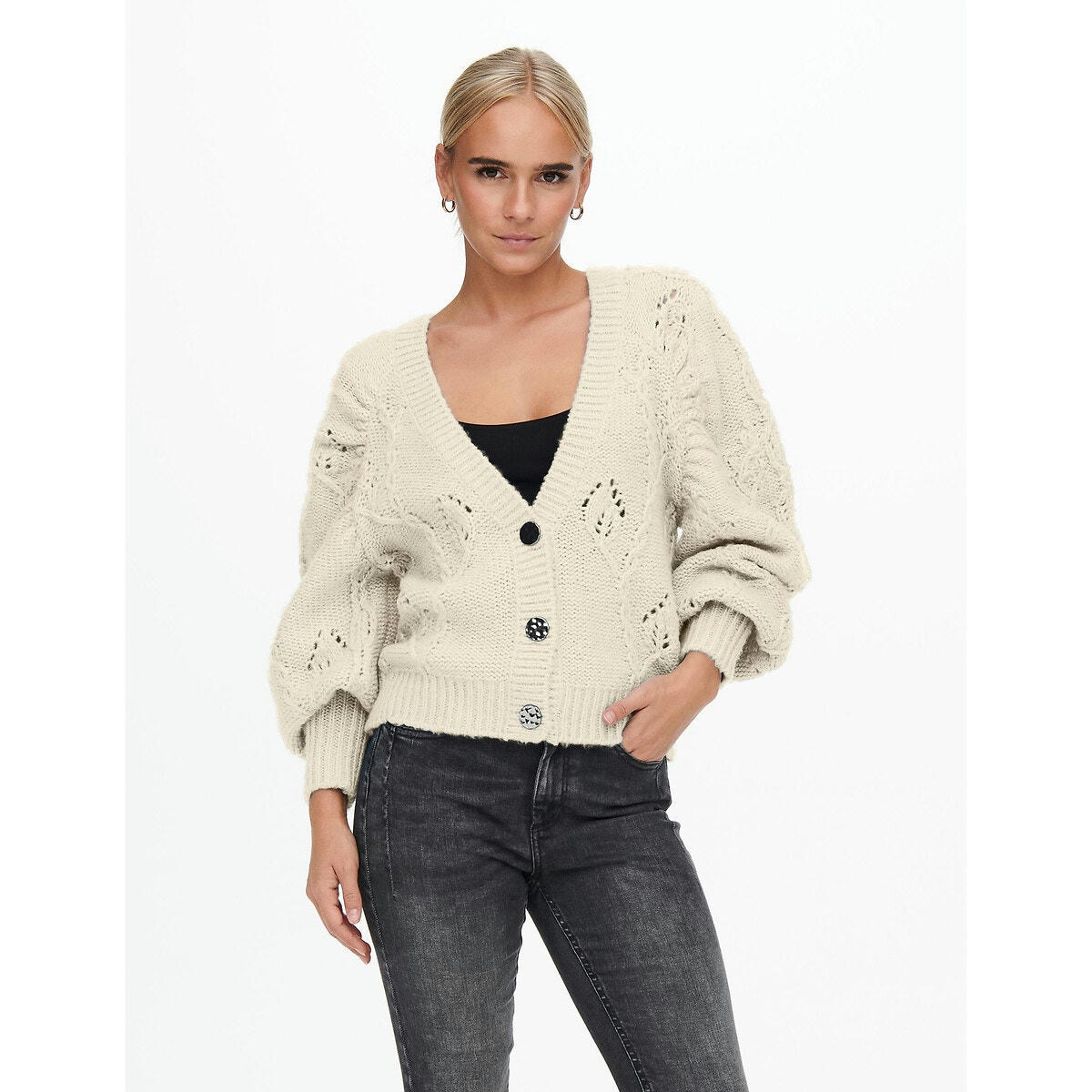 Gilet maille ajourée, col V