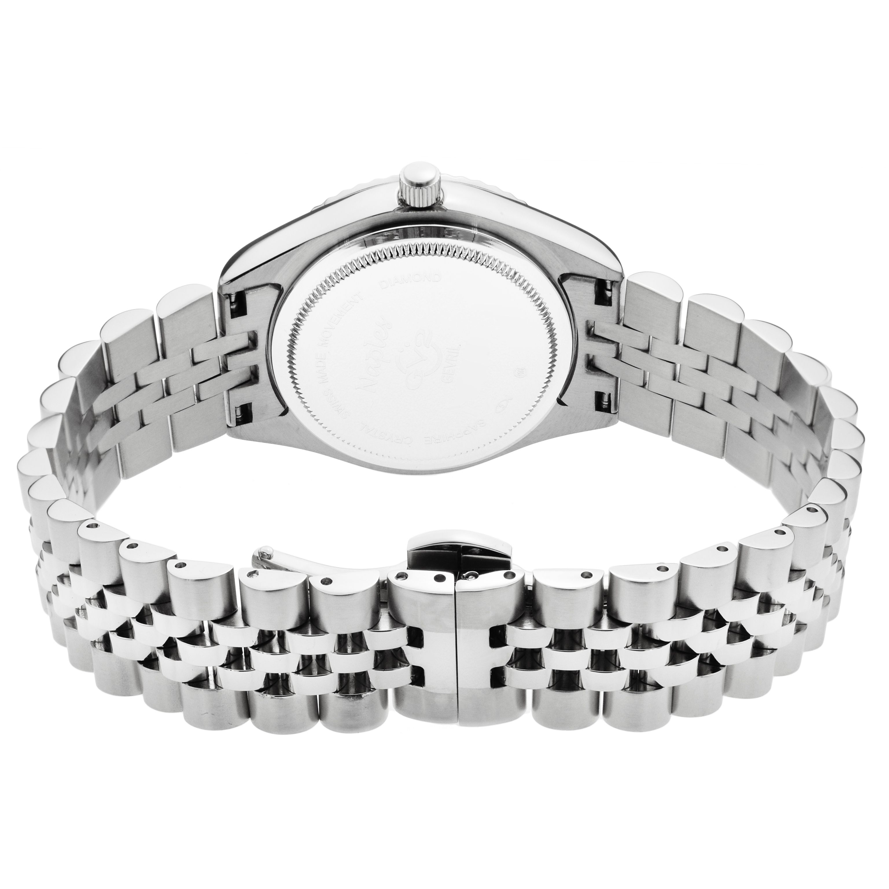 GV2 Naples 18 Diamond-Set Luxury Swiss Quartz Mother Of pearl Dial Two-Tone IP Yellow Gold and Stainless Steel Bracelet, Sapphire Crystal, Fluted Bezel 34 MM Watch
