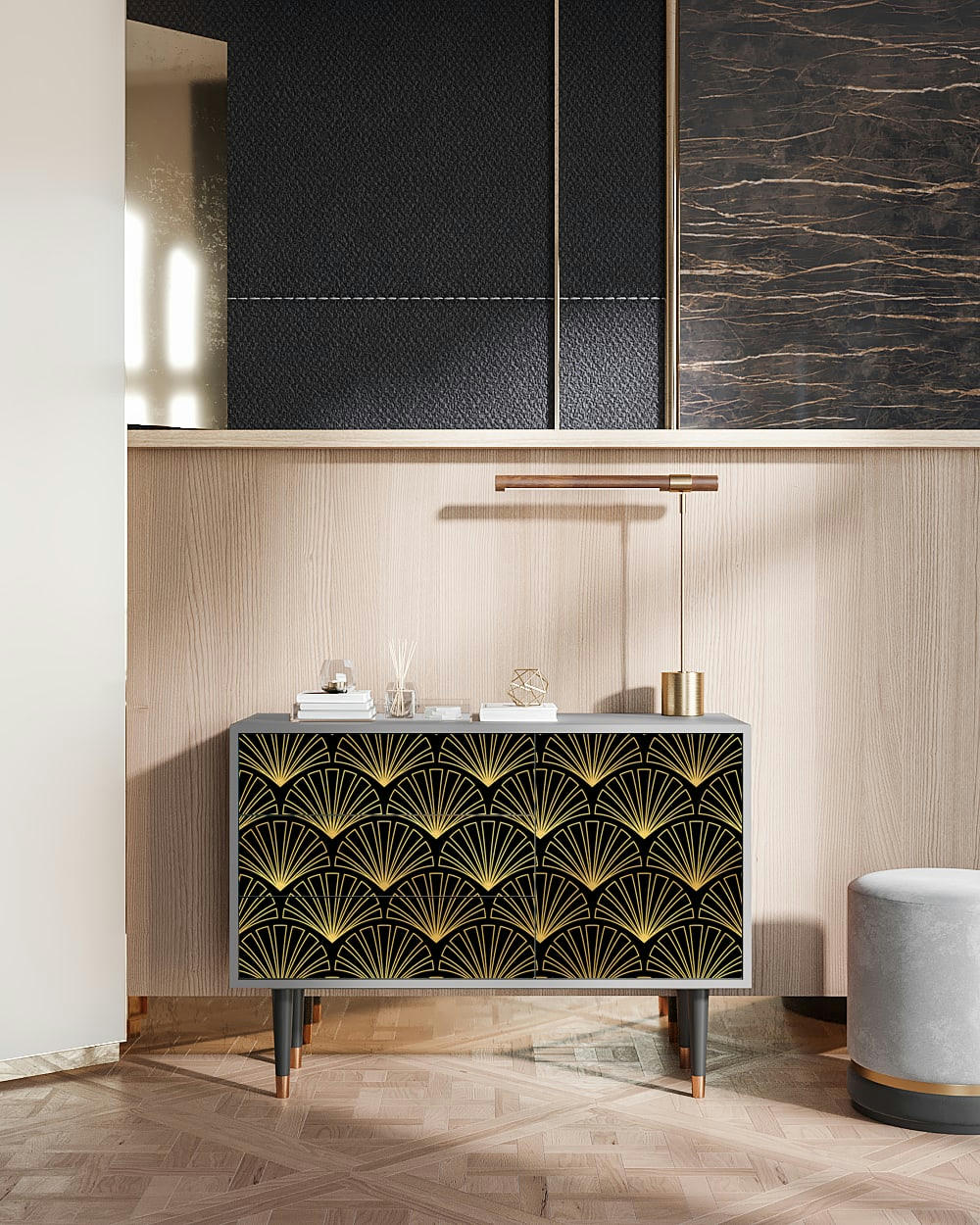 BIRD OF JUNO - Buffet  noir 3 tiroirs et 1 porte L 115 cm