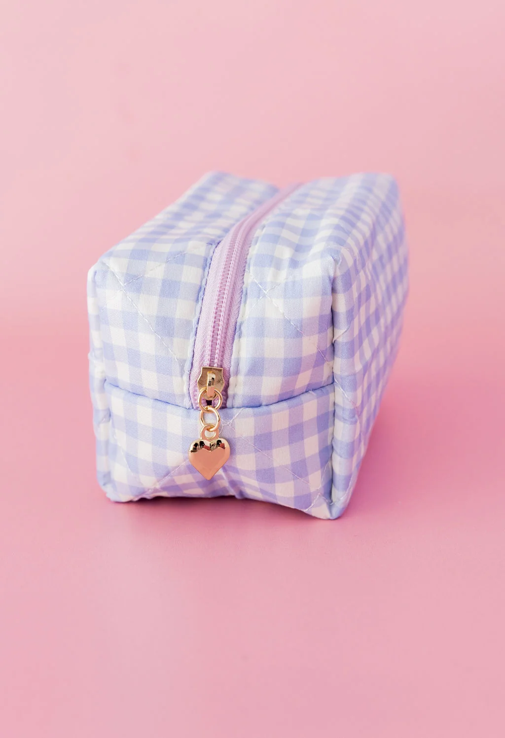 Gingham Cosmetics Bag in Baby Blue/White