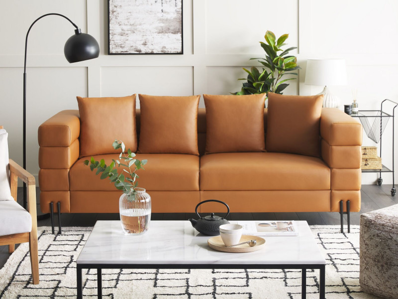 Sofa 3-osobowa ekoskóra nowoczesna brązowa