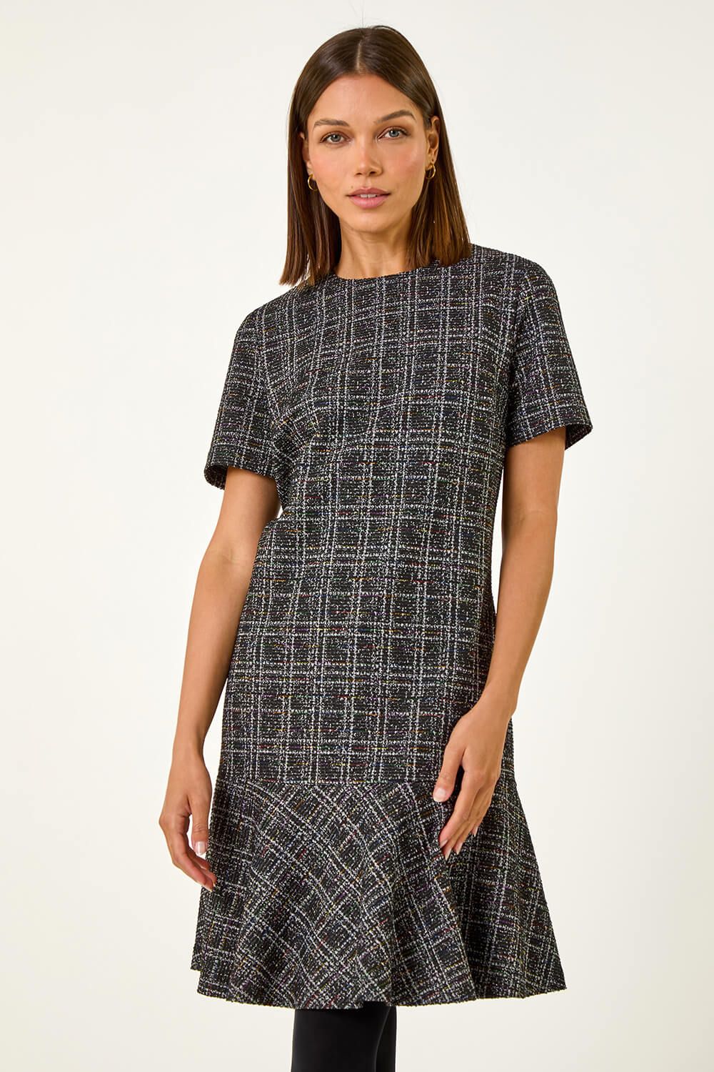 Roman Textured Frill Hem Stretch Dress