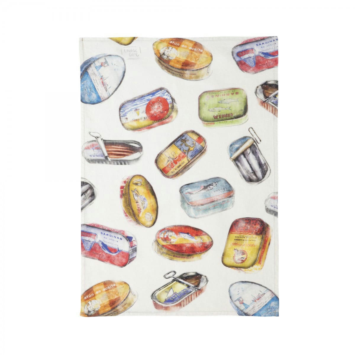 BOITES DE SARDINES - Torchon en lin multicolore 50x75