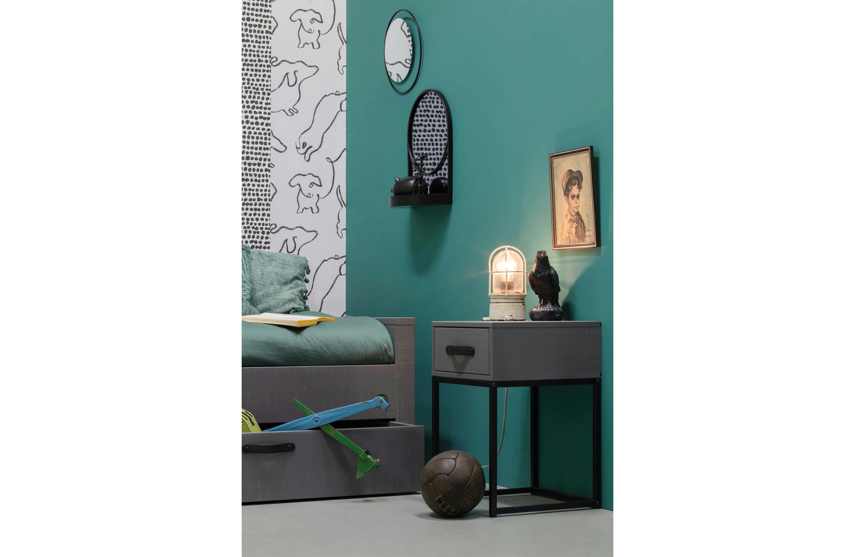 MORRIS - Table de chevet en bois gris