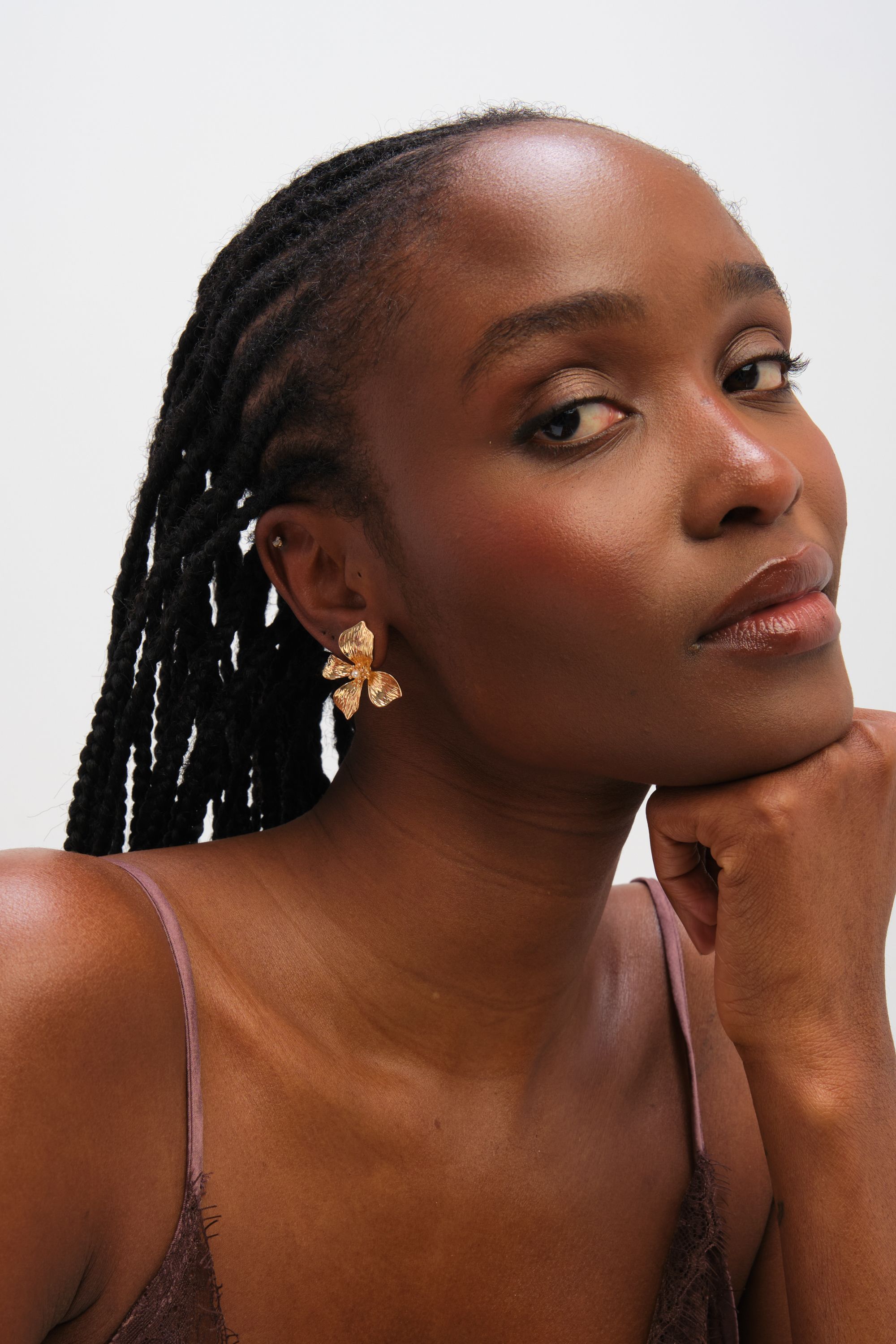 Jon Richard Gold Plated and Pearl Statement Flower Stud Earrings