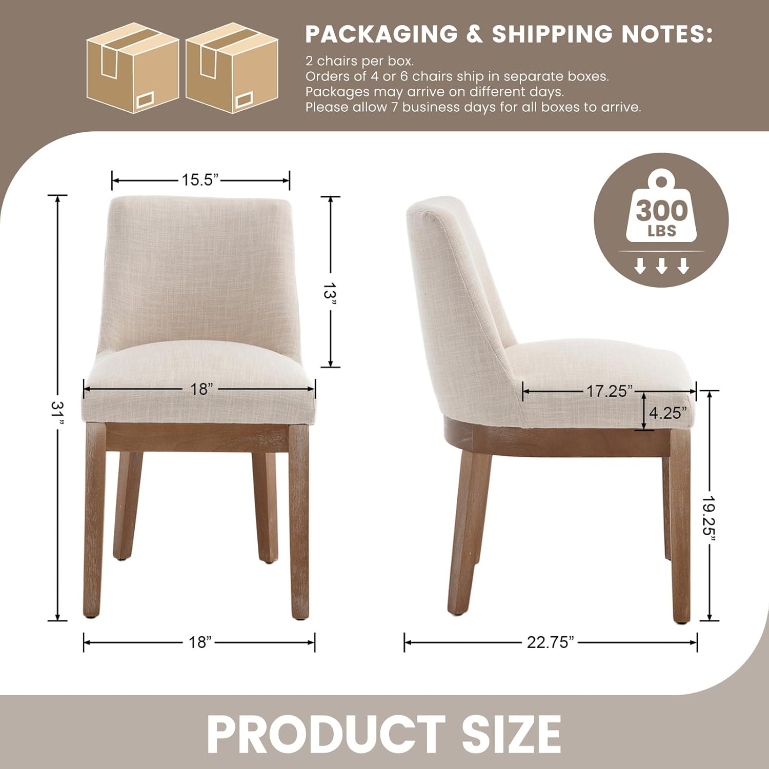 RIVOVA Modern Dining Chairs Set of 2 Comfortable Dining Room Chairs with Back, Linen Fabric Upholstered Kitchen Side Chairs with Natural Wood Legs for Living Room, Beige