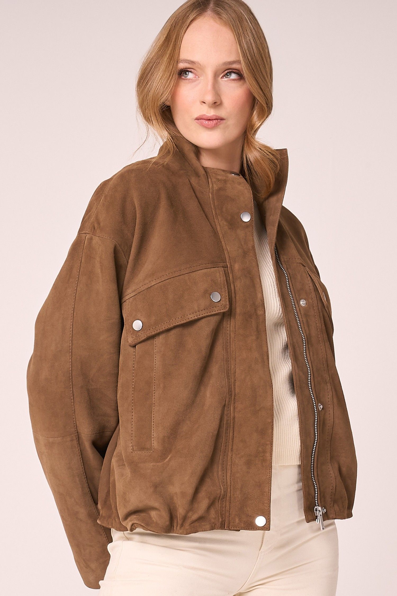 Barneys Originals Real Suede Funnel Neck Bomber Jacket