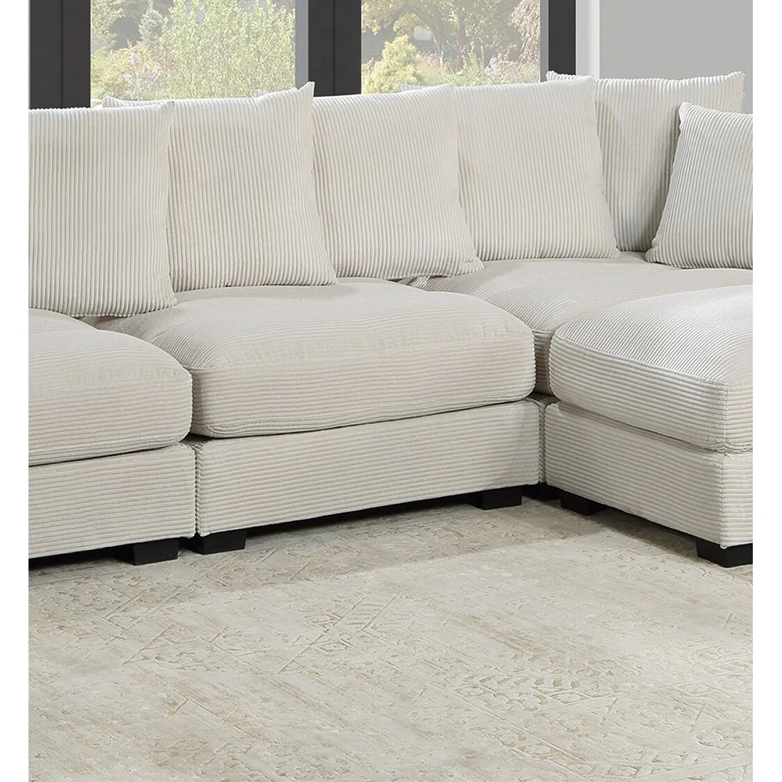 Living Room Furniture Armless Chair Beige Corduroy 1pc Armless Chair Soft Cushion Wood Legs