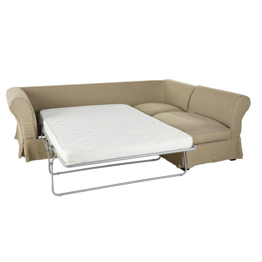 Roma - Housse de canapé d'angle convertible en lin froissé beige ficelle