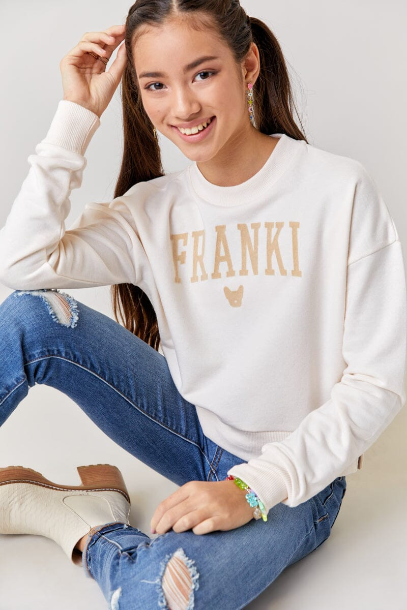 Hello Franki Frenchie Collegiate Crewneck Sweatshirt for girls