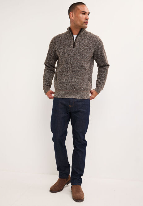 Mens Chocolate Brown Sherpa Quarter Zip Jumper