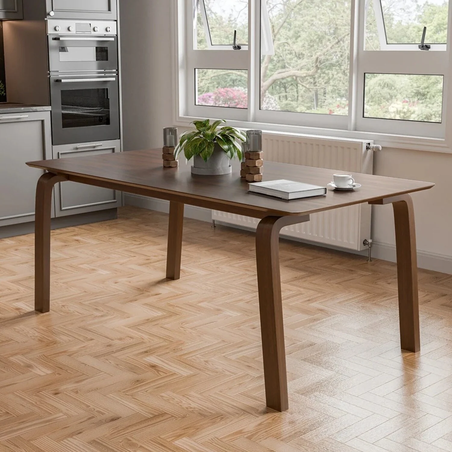 Rectangular Wooden Mid-Century Modern Dining Table in Walnut