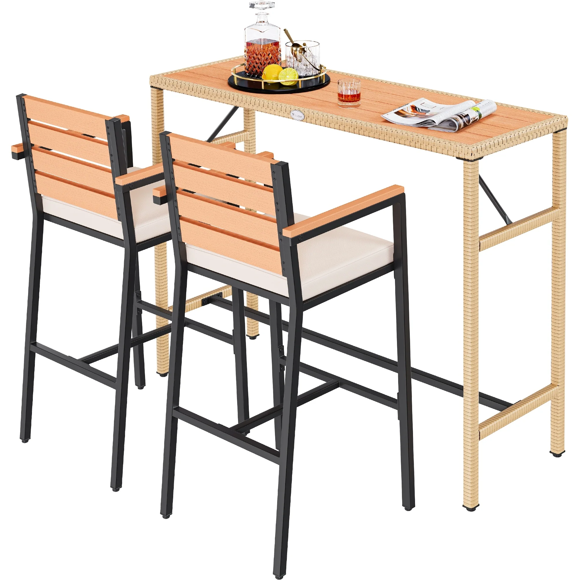 Moasis 5 Piece Outdoor Patio Bar Table Set Outdoor Wicker Patio Bar Height Bistro Furniture Set