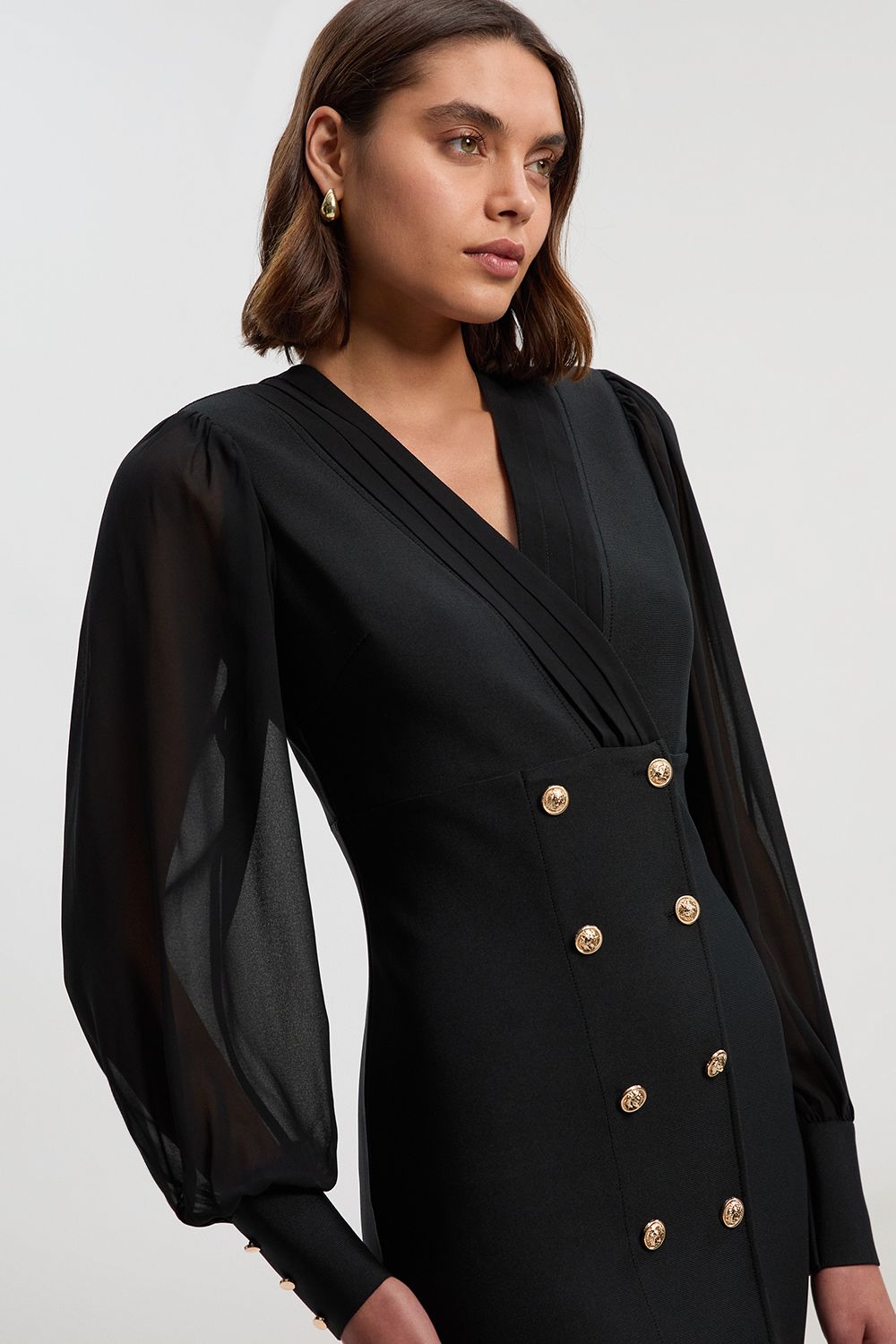 KarenMillen Petite Figure Form Bandage Woven Mix Military Button Blazer Knit Mini Dress