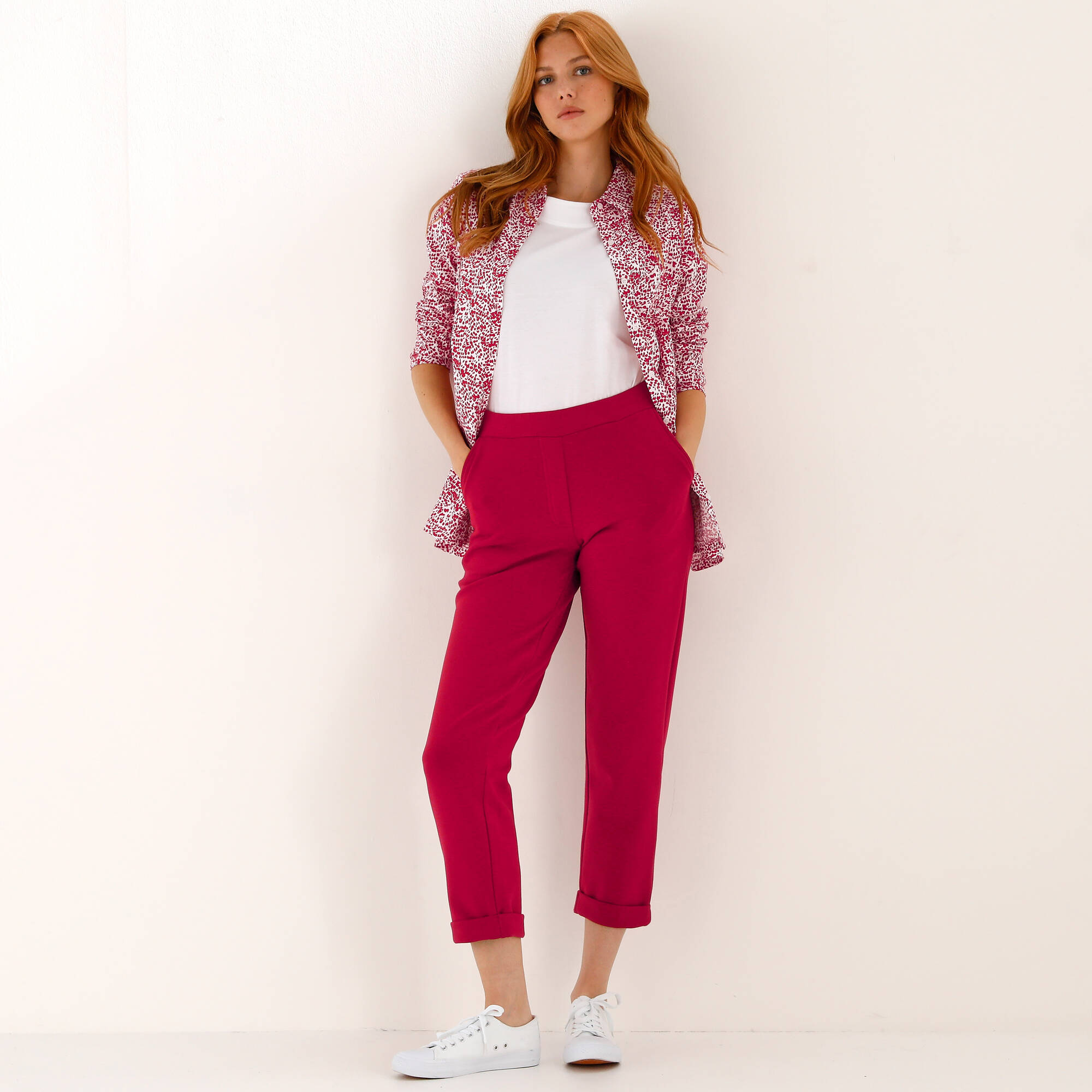 Pantalon 7/8ème à revers, en maille confort