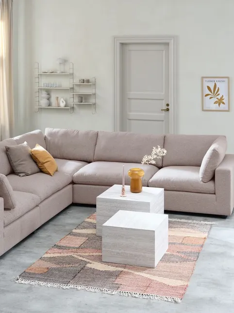Modulsofa LYBY 5-pers. hjørne sandfarvet stof