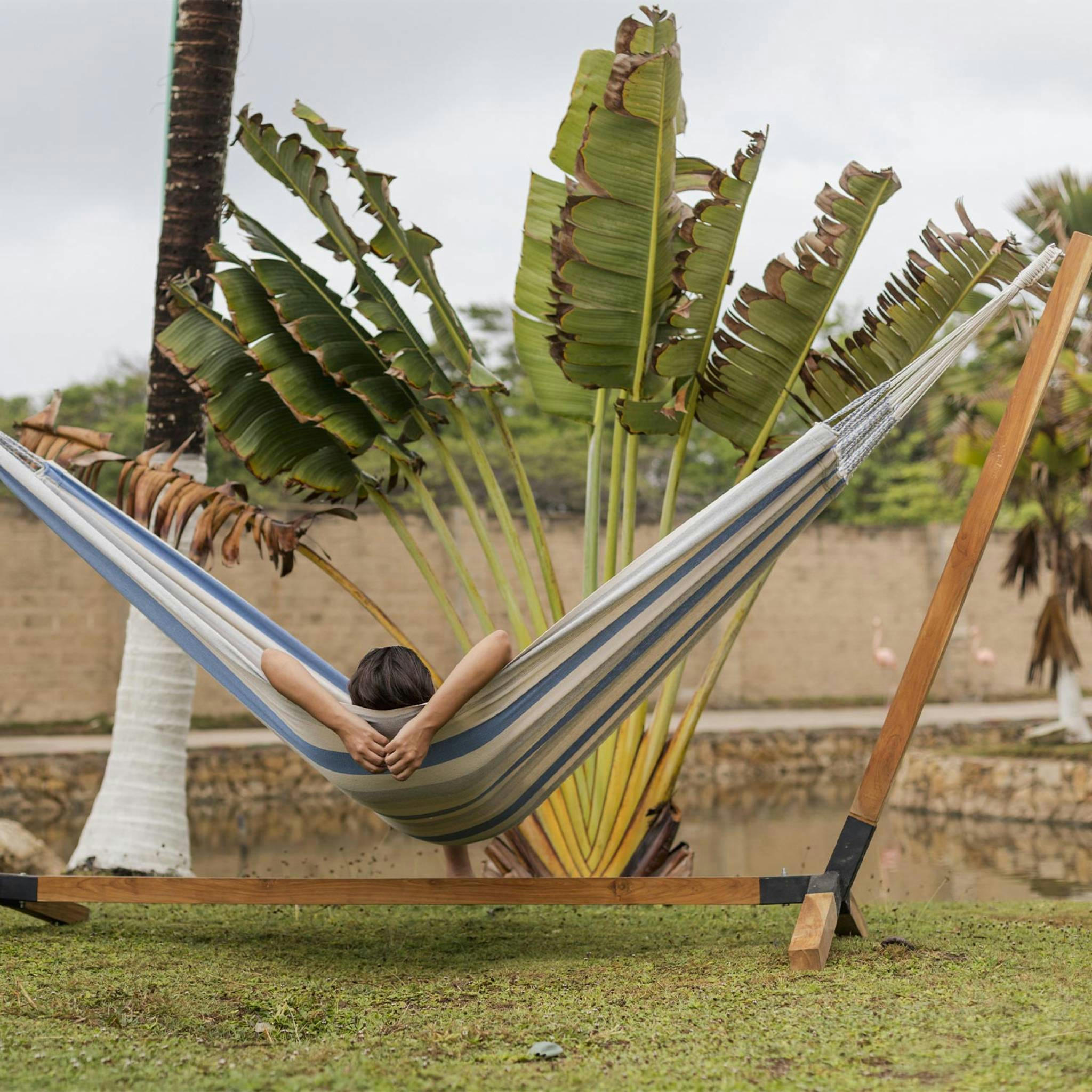MEDELLIN 240 - Toile de hamac rayée  - bleu turquoise / gris clair / écru, 240x160cm