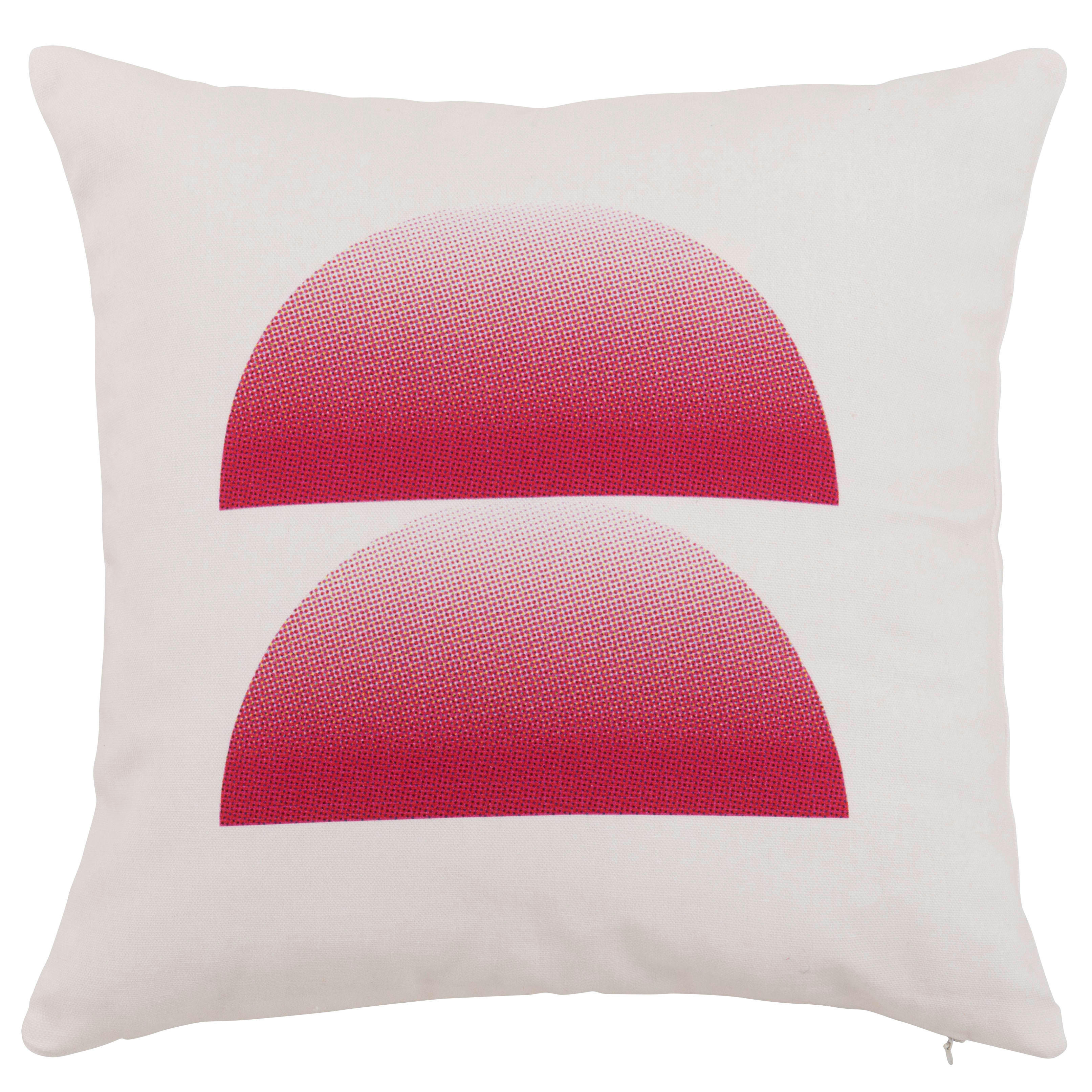 LAMEIRO - Housse de coussin en coton imprimé écru et rose framboise écrasée 40x40