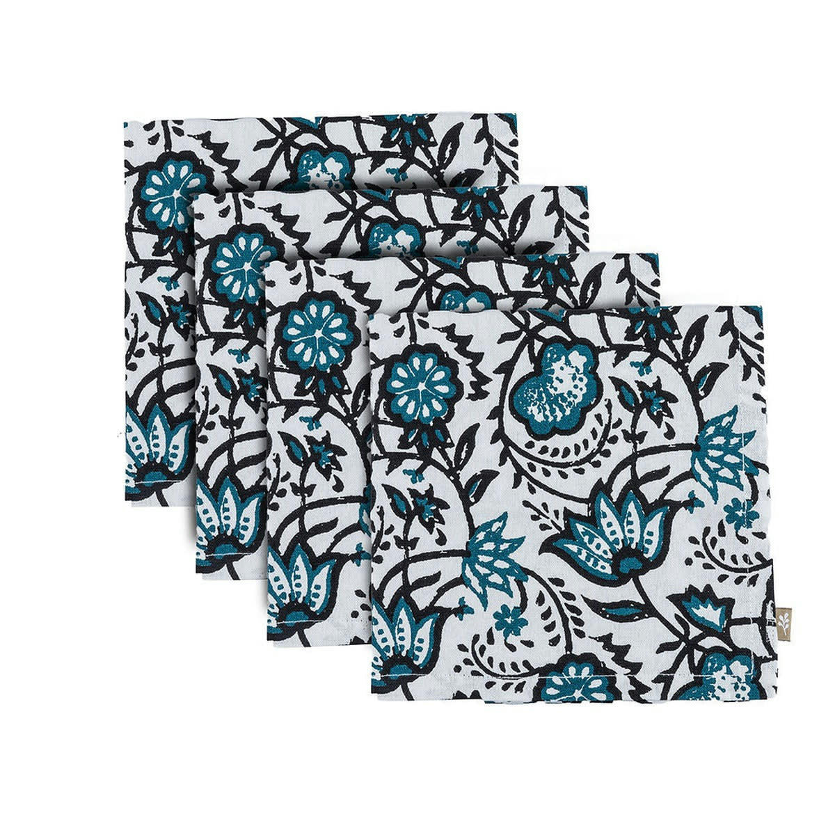 CARMA - Serviettes de table (x4) coton  42x42 bleu peacock