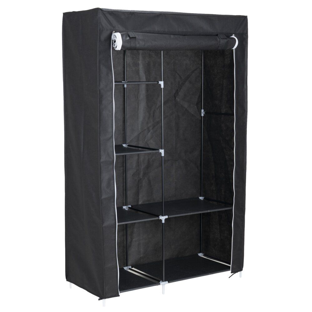 Armoire dressing tissu 1 penderie 6 cases noire 105x45xH165,5cm