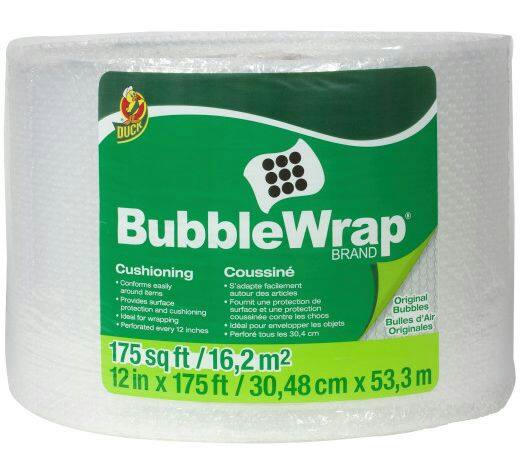 Duck Original Bubble Wrap Protective Packaging For Mailing, Moving, Storage, 12-in x 175-ft