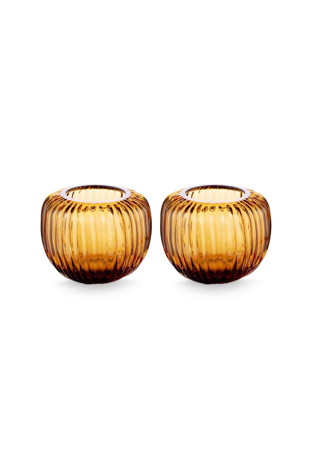 vtwonen Set/2 Waxinelichthouders – Glas Amberbruin – Theelichthouders Woonaccessoires – 11x9 cm