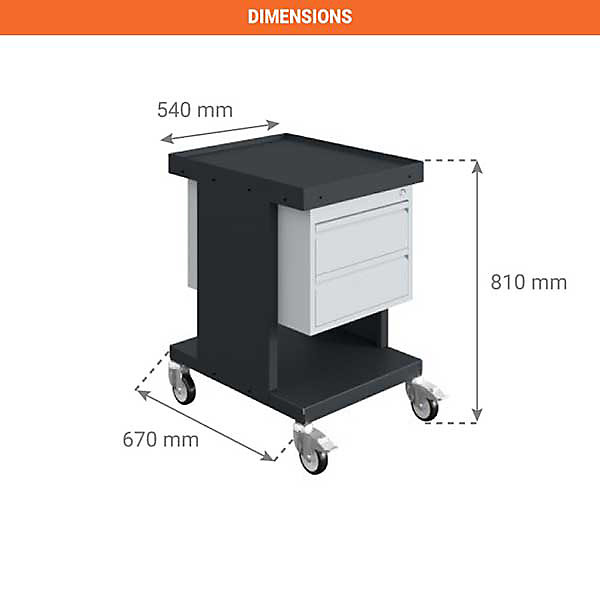 Chariot établi gris anthracite - 2 Tiroirs - Charge max 150kg - W020070023-GA