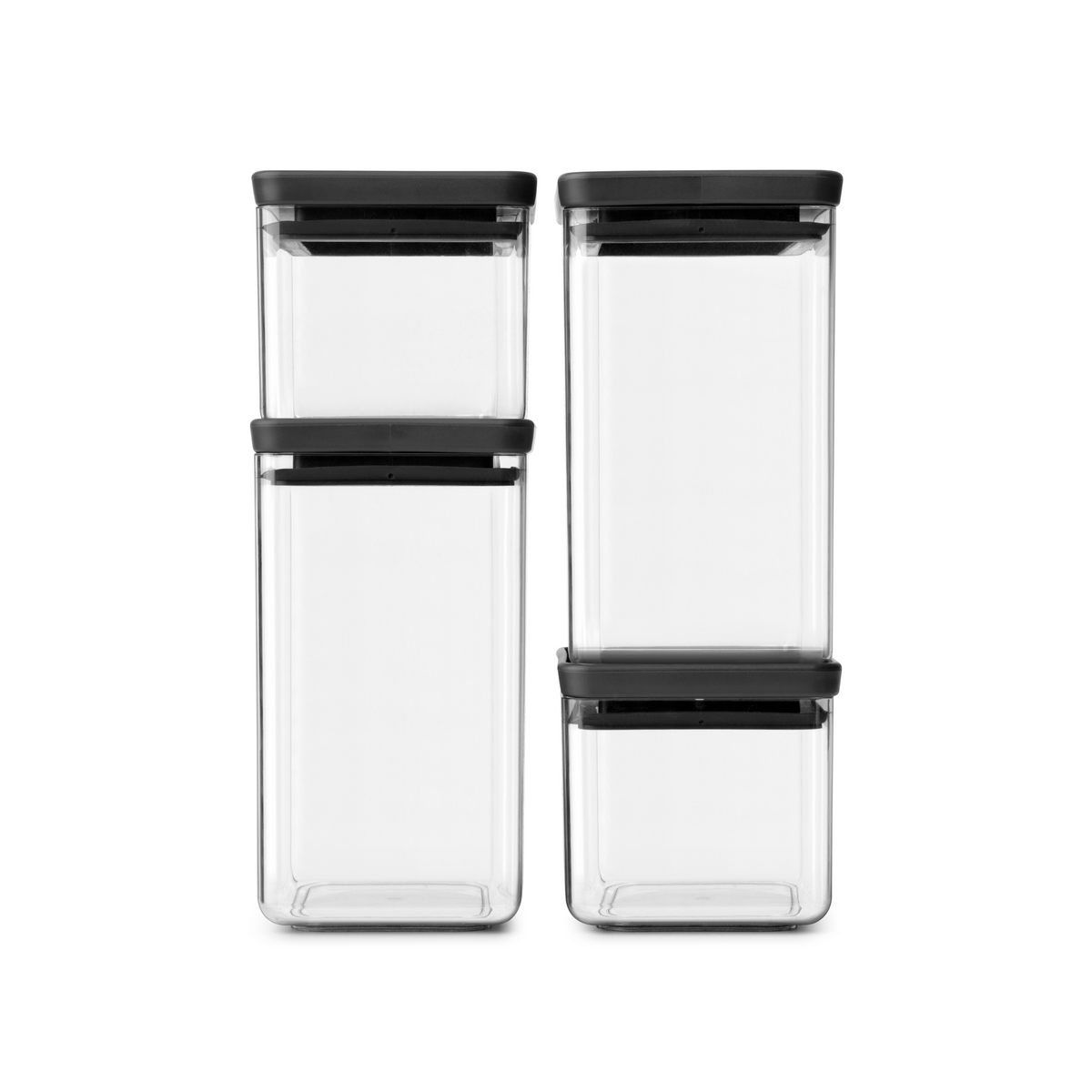 Brabantia Set van 4 stapelbare voorraadbussen, 2x 0,7 liter en 2x 1,6 liter, TASTY  - Dark Grey