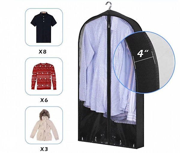 CODEKEY (2-psc black) Housse de Rangement Transparente pour Vêtements, 60 x 10 x 152 cm, Antipoussière pour Vestes, Chemises, Robe