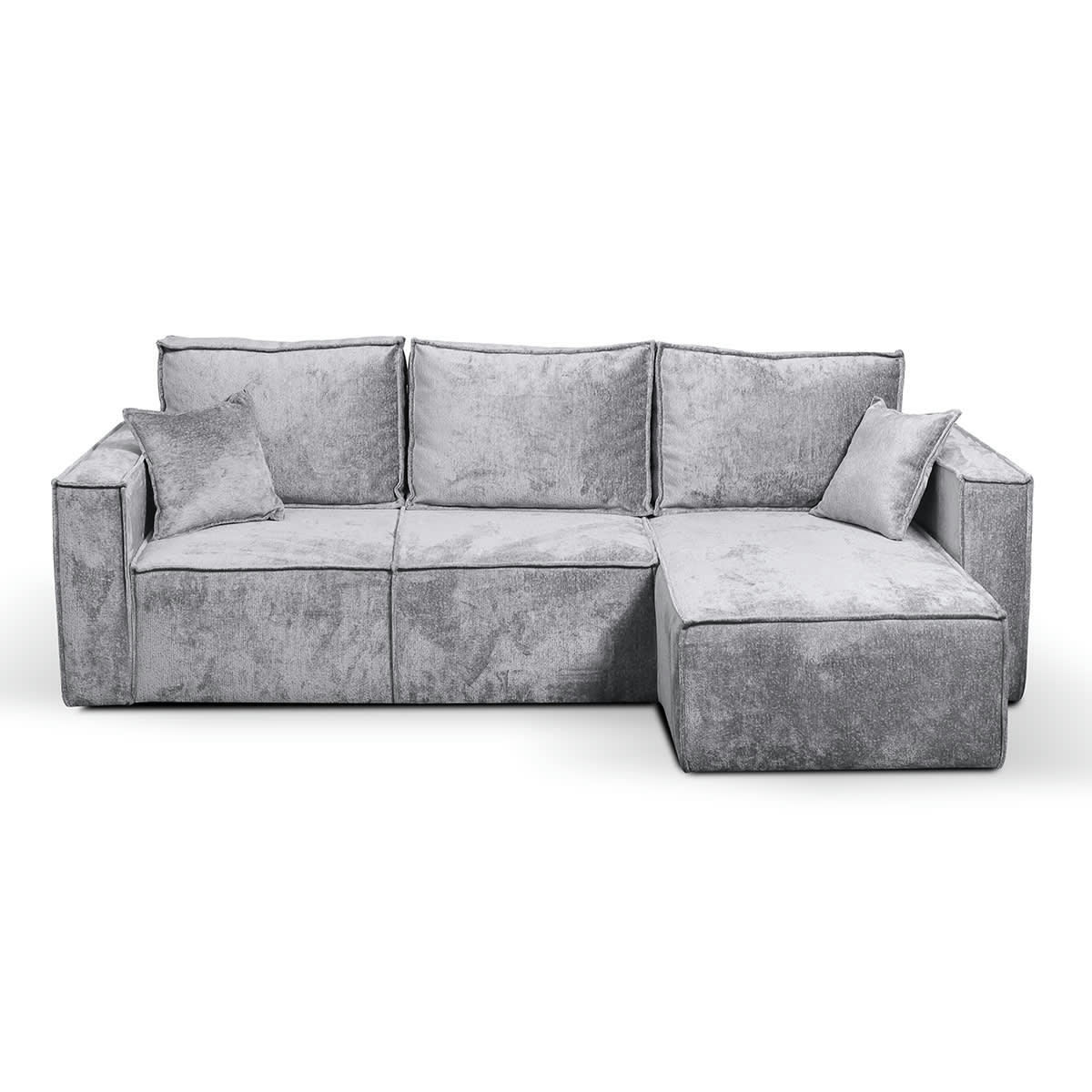 - Canapé d'angle réversible convertible 3 places coffre velours gris