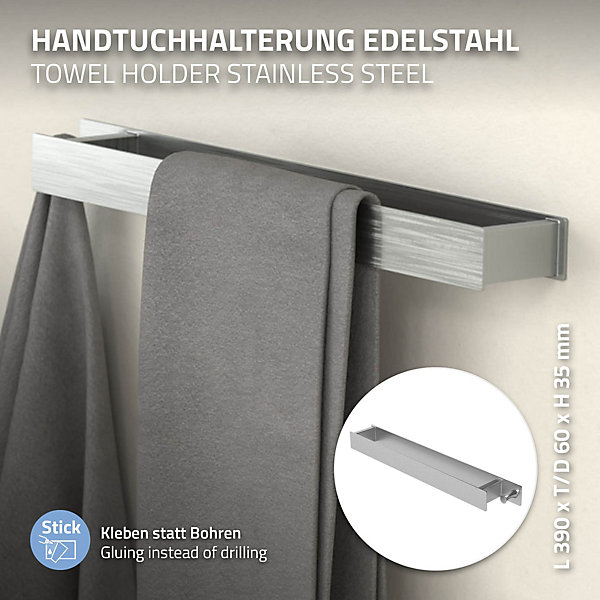 Lot de 2x porte-serviettes sans percer 42 cm argent salle de bain étagère murale