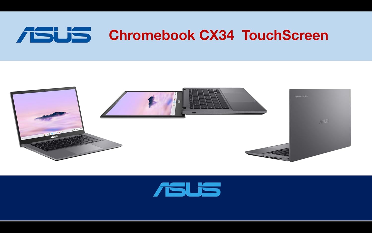 ASUS Chromebook Plus CX34 14.0 Touchscreen FHD Display (Intel i3-1215U  Intel UHD  8GB LPDDR5  128GB SSD  Backlit KB  WiFi 6  Webcam  Bluetooth 5.4  Chrome OS) (Renewed)