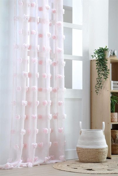 Firana pompinou 140x260 3d różowe pompony elegancja