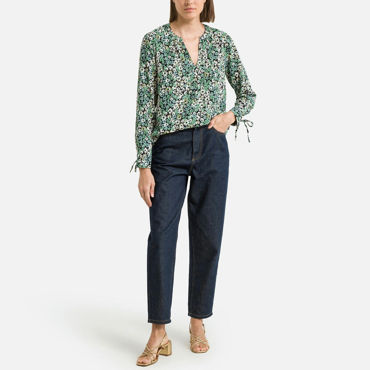 Blouse imprimé fleuri, col V