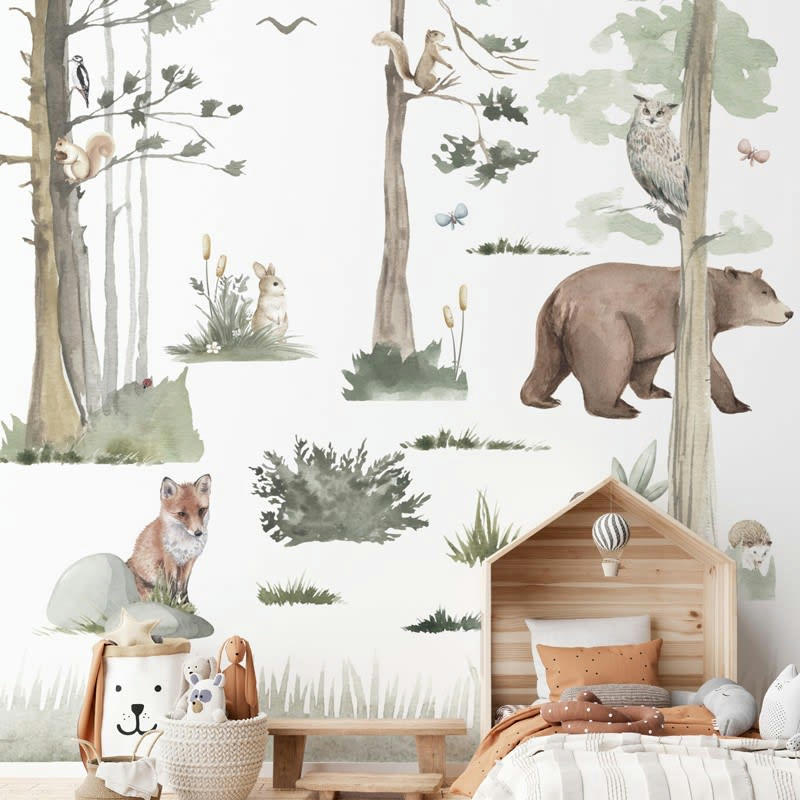 ESPRIT DE LA FORÊT - Papier Peint Raccordable L240xH270cm Multicolore Aquarelle