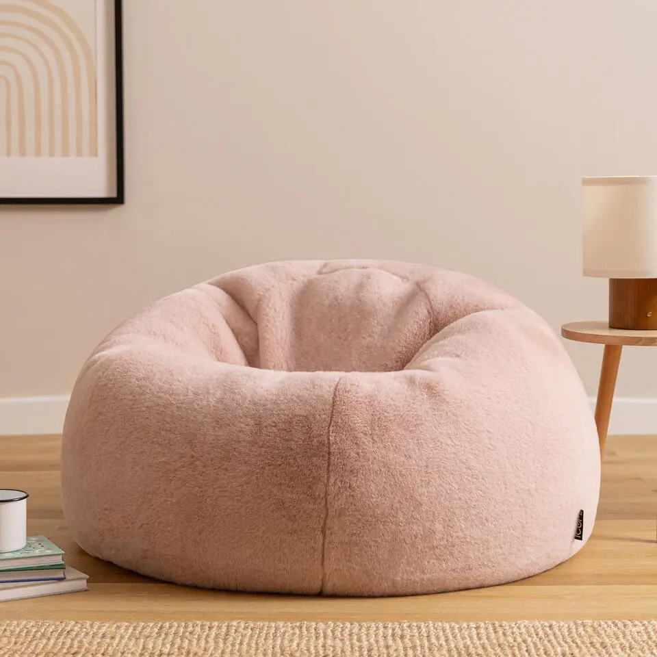 icon - Kingston Zitzak Fauteuil - Fluffy Pluche Imitatiebont - Oud roze