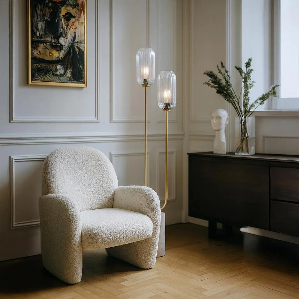 Qazqa vloerlamp rid goudkleurig e27