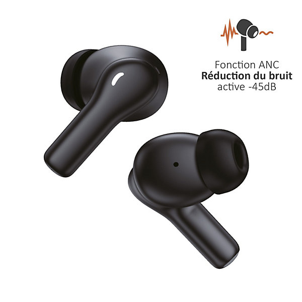 écouteurs Bluetooth réduction bruit ANC -45dB, ENC -40dB et boitier de charge