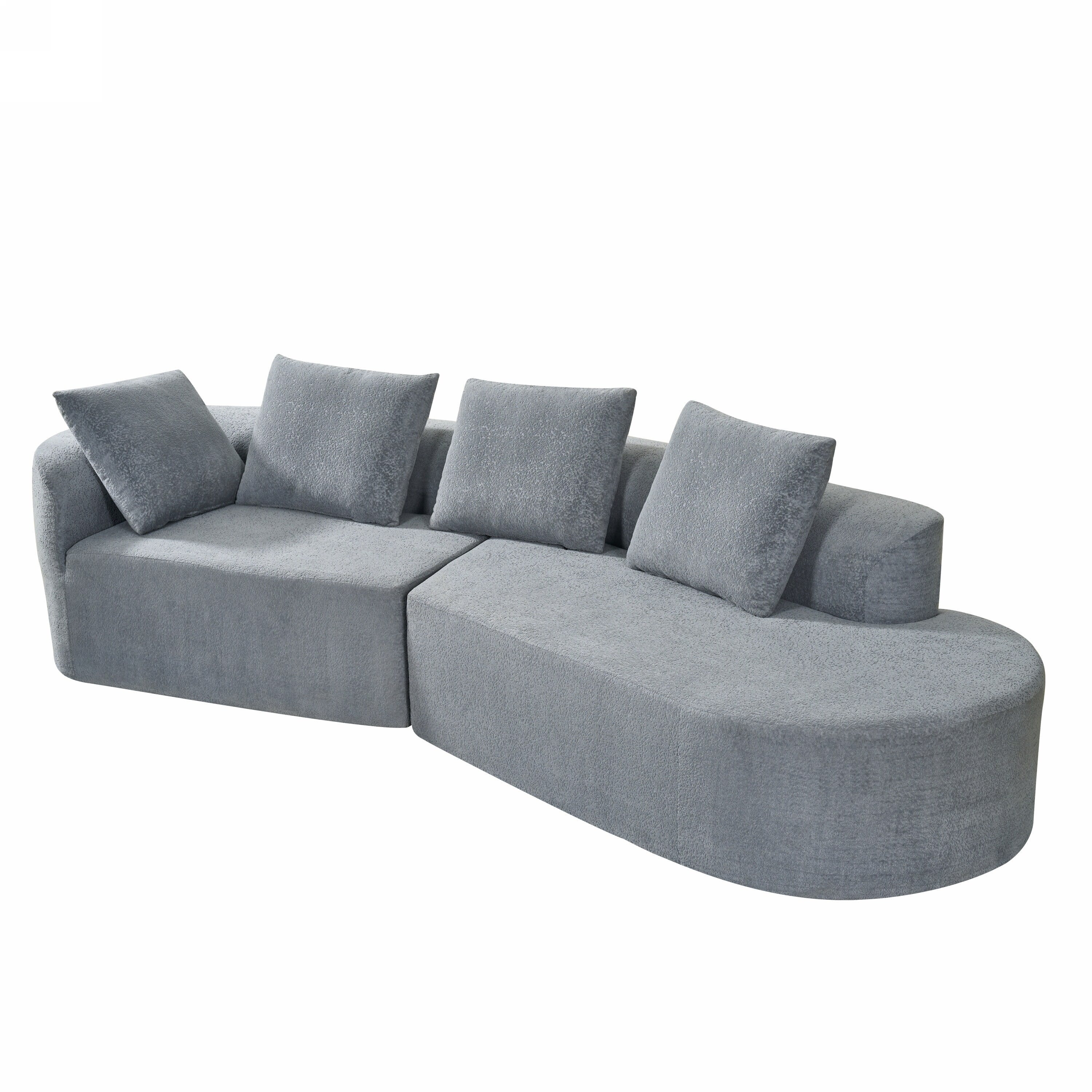 Curved Chaise Lounge with L-shape Back Arm, Pearl Upholstery Sectional Sofa Set with 4 Pillows for Living Room Sleeper Couch