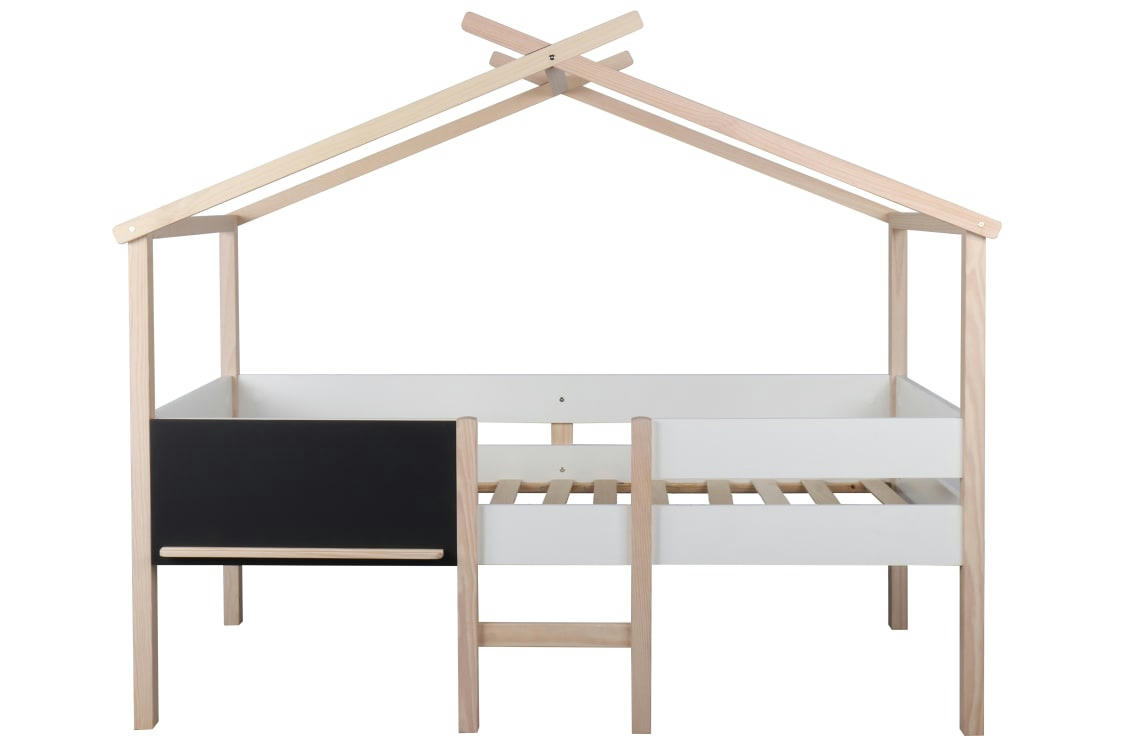 ALTO - Lit enfant cabane  blanc   effet bois    90x200