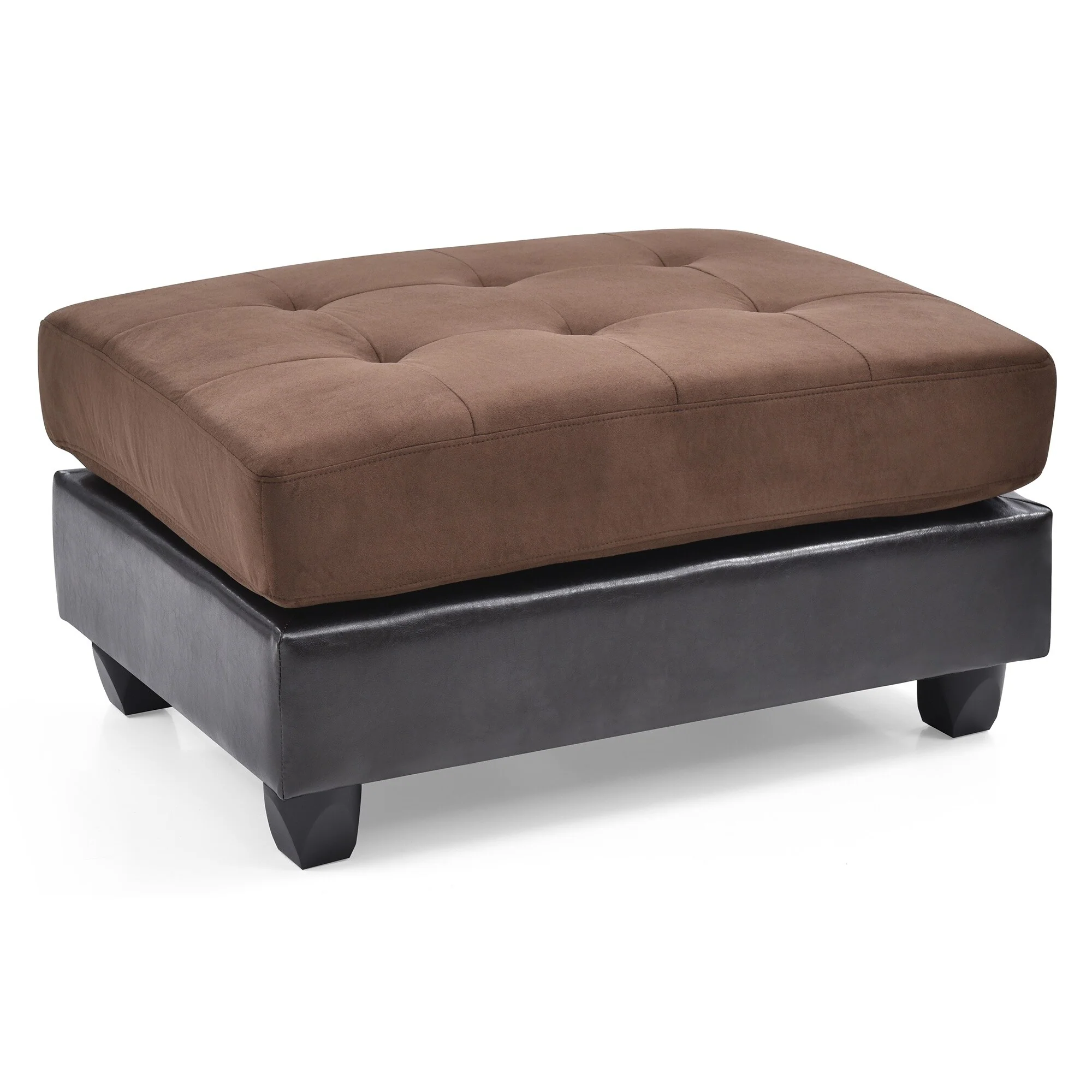 Two Tone Tufted Faux Leather Ottoman - 38 - Brown