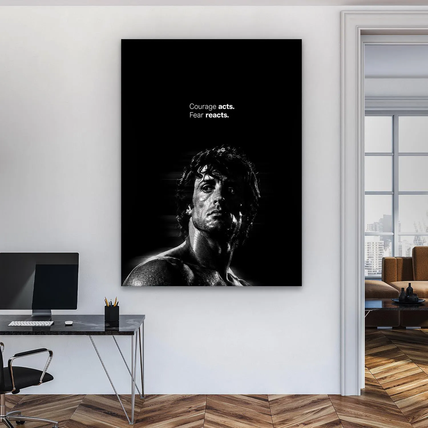 Courage Acts Fear Reacts Motivational Wall Art, Black and White Boxing Poster, Discipline Mindset Print, Gym Office Decor - SH568C