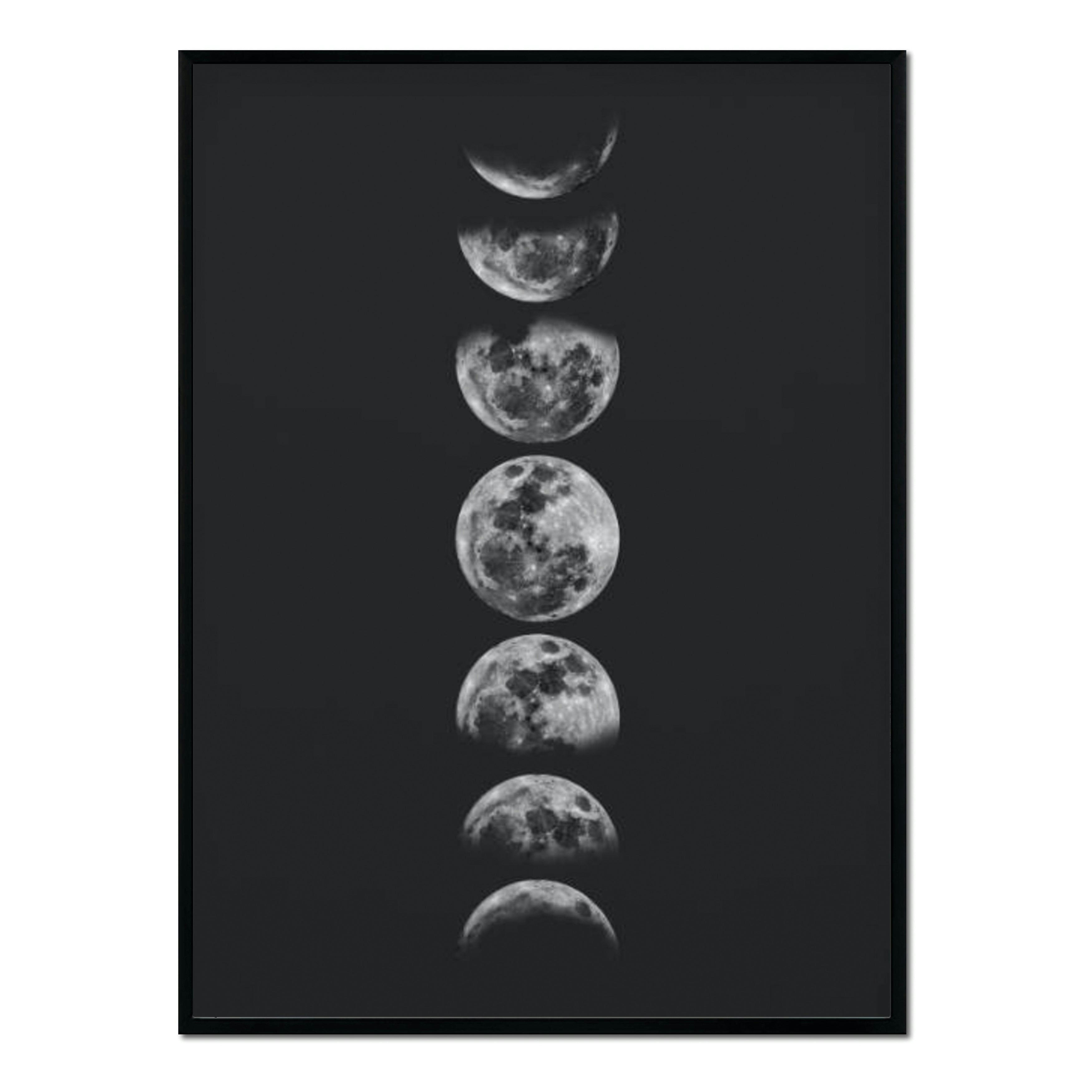 BW - Affiche avec cadre noir - Cycle Lunaire - 50x70