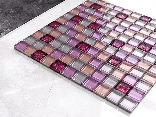 Mosaïque en verre sur filet pour salle de bain ou cuisine 30 cm x 30 cm - Barbie