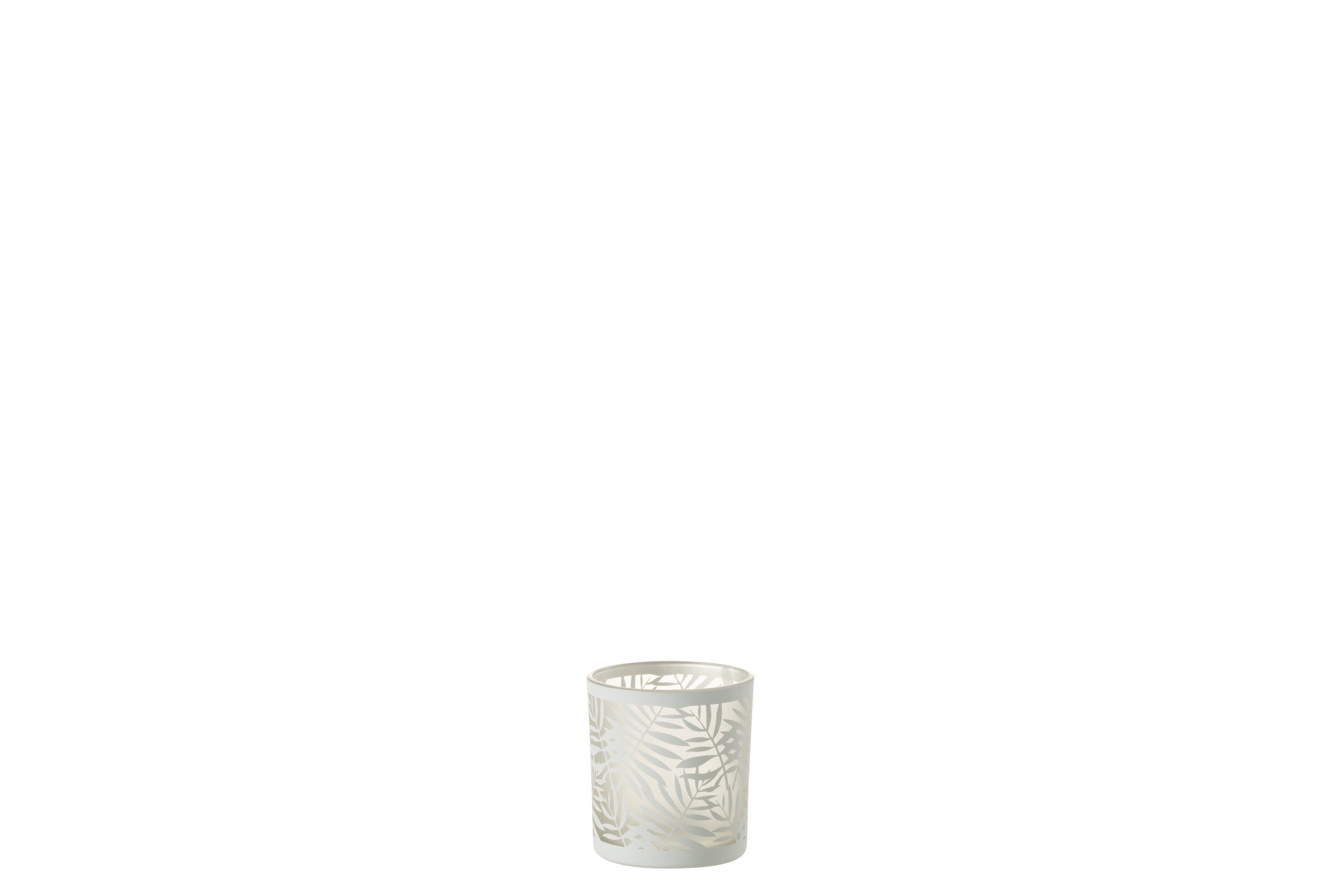 J-Line windlicht Bladeren - glas - wit - small - 3 stuks