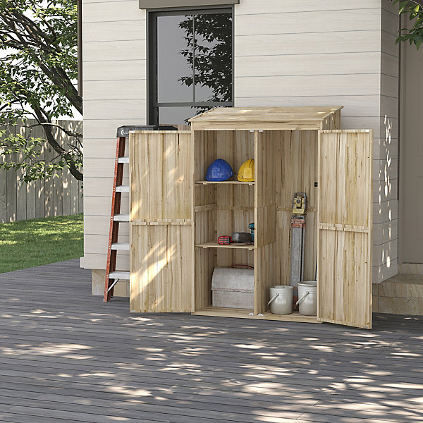 Armoire de jardin 2 portes bois - 2 étagères, grand compartiment - 120 x 57 x 183 cm - sapin pré-huilé